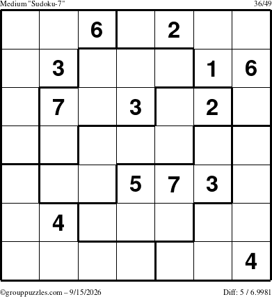 The grouppuzzles.com Medium Sudoku-7 puzzle for Tuesday September 15, 2026