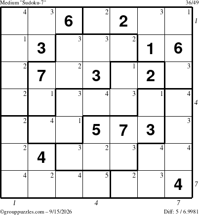 The grouppuzzles.com Medium Sudoku-7 puzzle for Tuesday September 15, 2026 with all 5 steps marked