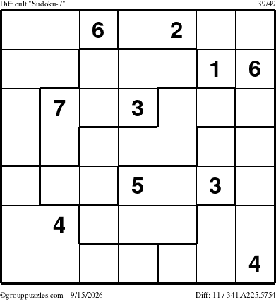 The grouppuzzles.com Difficult Sudoku-7 puzzle for Tuesday September 15, 2026
