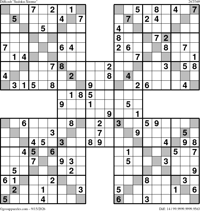 The grouppuzzles.com Difficult Sudoku-Xtreme puzzle for Tuesday September 15, 2026