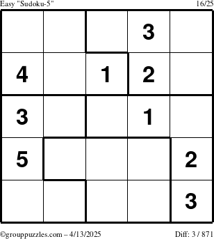 The grouppuzzles.com Easy Sudoku-5 puzzle for Sunday April 13, 2025
