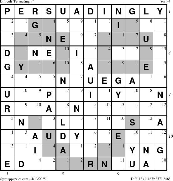 The grouppuzzles.com Difficult Persuadingly puzzle for Sunday April 13, 2025 with all 13 steps marked