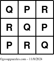 The grouppuzzles.com Answer grid for the TicTac-PQR puzzle for Friday November 8, 2024