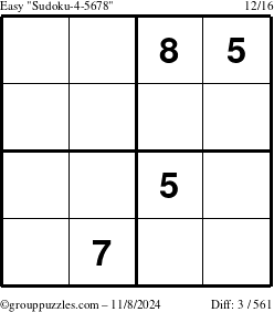 The grouppuzzles.com Easy Sudoku-4-5678 puzzle for Friday November 8, 2024