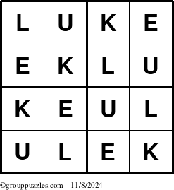 The grouppuzzles.com Answer grid for the Luke puzzle for Friday November 8, 2024