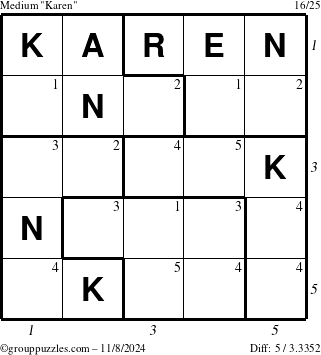 The grouppuzzles.com Medium Karen puzzle for Friday November 8, 2024 with all 5 steps marked