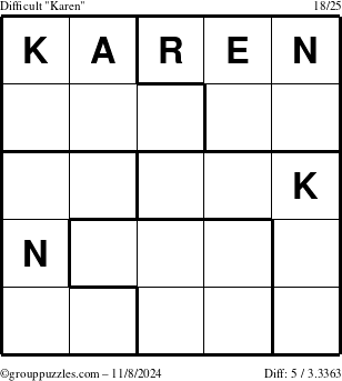 The grouppuzzles.com Difficult Karen puzzle for Friday November 8, 2024