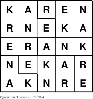 The grouppuzzles.com Answer grid for the Karen puzzle for Friday November 8, 2024