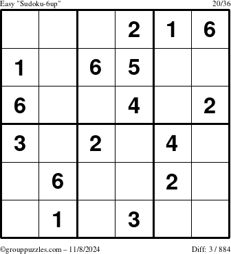 The grouppuzzles.com Easy Sudoku-6up puzzle for Friday November 8, 2024