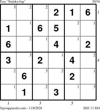 The grouppuzzles.com Easy Sudoku-6up puzzle for Friday November 8, 2024 with all 3 steps marked