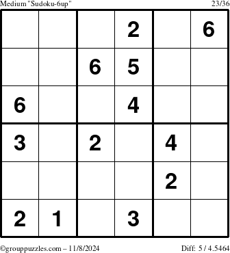 The grouppuzzles.com Medium Sudoku-6up puzzle for Friday November 8, 2024