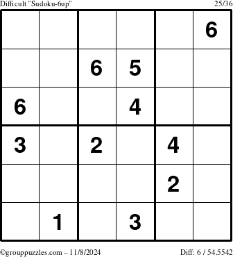 The grouppuzzles.com Difficult Sudoku-6up puzzle for Friday November 8, 2024