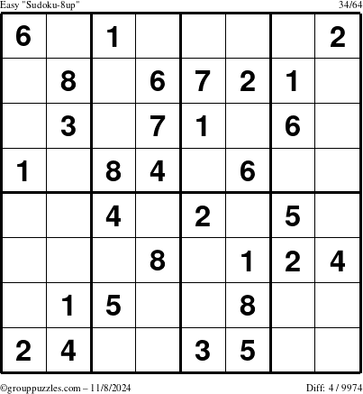 The grouppuzzles.com Easy Sudoku-8up puzzle for Friday November 8, 2024