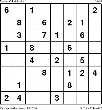 The grouppuzzles.com Medium Sudoku-8up puzzle for Friday November 8, 2024