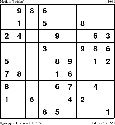 The grouppuzzles.com Medium Sudoku puzzle for Friday November 8, 2024