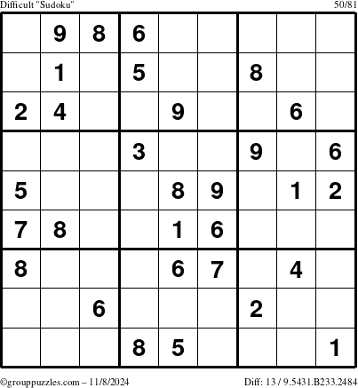 The grouppuzzles.com Difficult Sudoku puzzle for Friday November 8, 2024