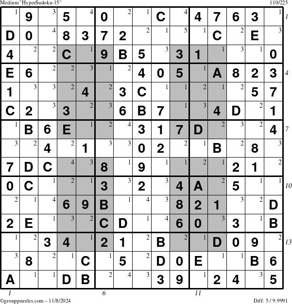 The grouppuzzles.com Medium HyperSudoku-15 puzzle for Friday November 8, 2024 with all 5 steps marked