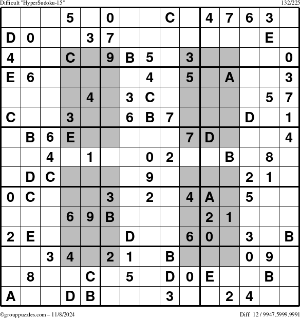 The grouppuzzles.com Difficult HyperSudoku-15 puzzle for Friday November 8, 2024