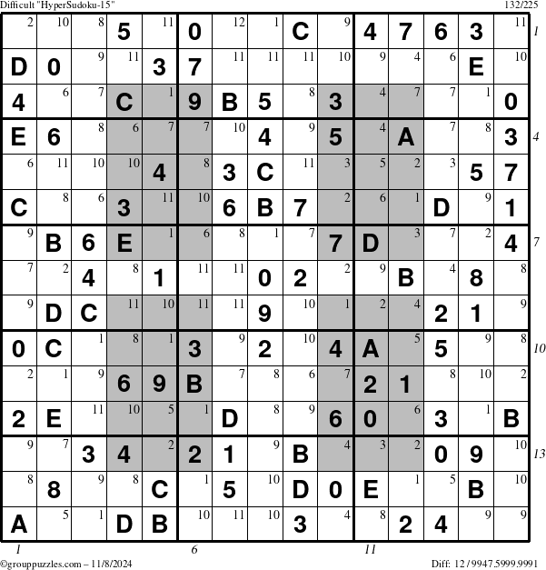 The grouppuzzles.com Difficult HyperSudoku-15 puzzle for Friday November 8, 2024 with all 12 steps marked