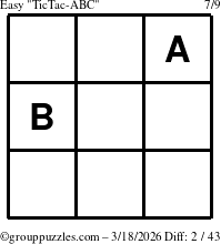 The grouppuzzles.com Easy TicTac-ABC puzzle for Wednesday March 18, 2026