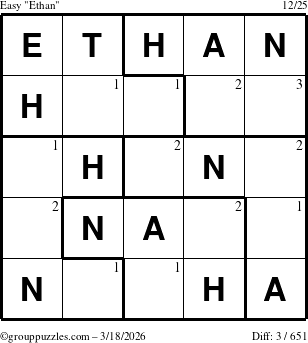The grouppuzzles.com Easy Ethan puzzle for Wednesday March 18, 2026 with the first 3 steps marked