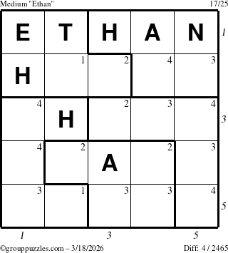 The grouppuzzles.com Medium Ethan puzzle for Wednesday March 18, 2026, suitable for printing, with all 4 steps marked