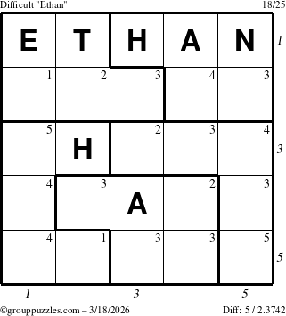 The grouppuzzles.com Difficult Ethan puzzle for Wednesday March 18, 2026 with all 5 steps marked