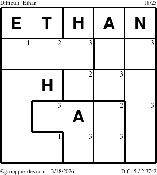 The grouppuzzles.com Difficult Ethan puzzle for Wednesday March 18, 2026 with the first 3 steps marked