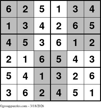 The grouppuzzles.com Answer grid for the SuperSudoku-Junior puzzle for Wednesday March 18, 2026