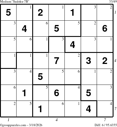 The grouppuzzles.com Medium Sudoku-7B puzzle for Wednesday March 18, 2026, suitable for printing, with all 6 steps marked