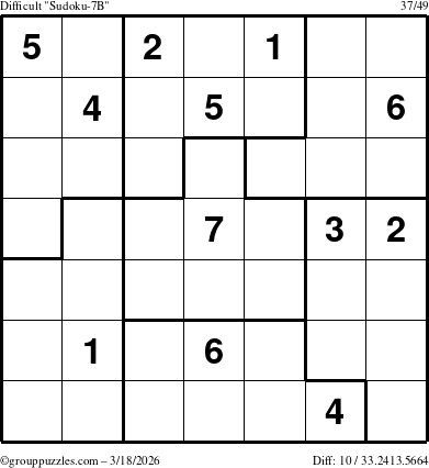 The grouppuzzles.com Difficult Sudoku-7B puzzle for Wednesday March 18, 2026