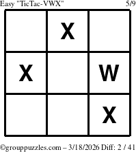 The grouppuzzles.com Easy TicTac-VWX puzzle for Wednesday March 18, 2026