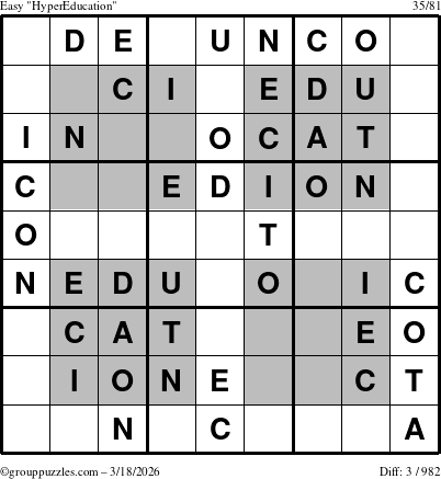 The grouppuzzles.com Easy HyperEducation-i23 puzzle for Wednesday March 18, 2026