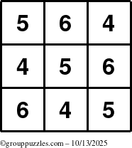 The grouppuzzles.com Answer grid for the TicTac-456 puzzle for Monday October 13, 2025