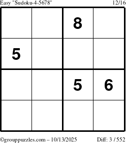 The grouppuzzles.com Easy Sudoku-4-5678 puzzle for Monday October 13, 2025