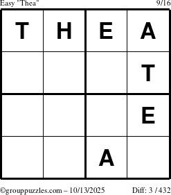 The grouppuzzles.com Easy Thea puzzle for Monday October 13, 2025