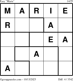 The grouppuzzles.com Easy Marie puzzle for Monday October 13, 2025