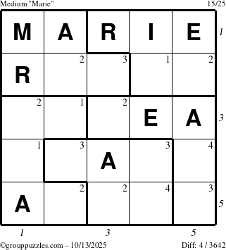 The grouppuzzles.com Medium Marie puzzle for Monday October 13, 2025 with all 4 steps marked