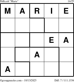 The grouppuzzles.com Difficult Marie puzzle for Monday October 13, 2025