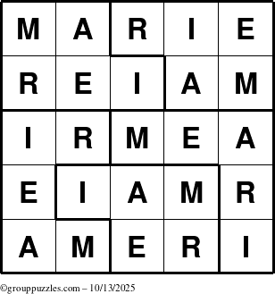 The grouppuzzles.com Answer grid for the Marie puzzle for Monday October 13, 2025