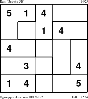 The grouppuzzles.com Easy Sudoku-5B puzzle for Monday October 13, 2025