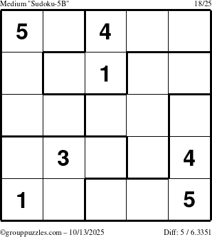 The grouppuzzles.com Medium Sudoku-5B puzzle for Monday October 13, 2025