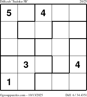 The grouppuzzles.com Difficult Sudoku-5B puzzle for Monday October 13, 2025