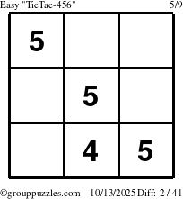 The grouppuzzles.com Easy TicTac-456 puzzle for Monday October 13, 2025