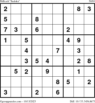 The grouppuzzles.com Difficult Sudoku puzzle for Monday October 13, 2025