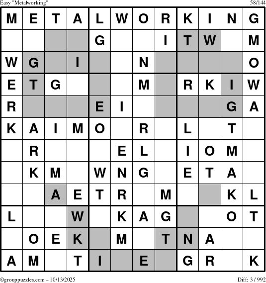 The grouppuzzles.com Easy Metalworking puzzle for Monday October 13, 2025