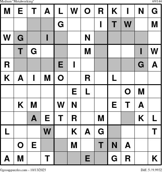 The grouppuzzles.com Medium Metalworking puzzle for Monday October 13, 2025