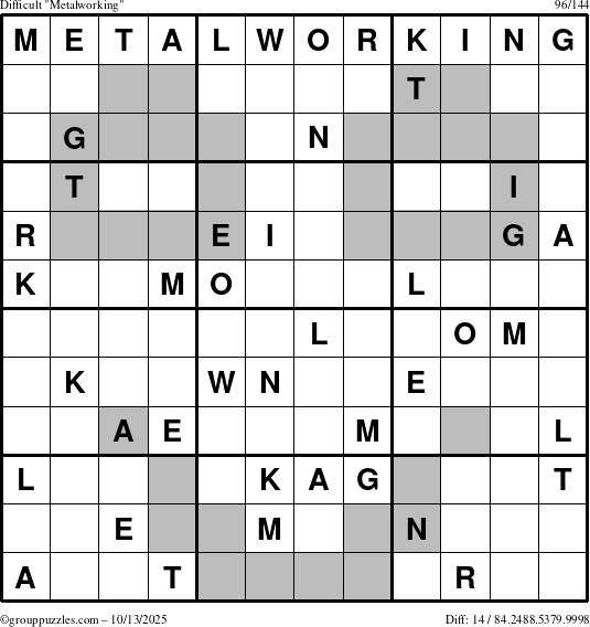 The grouppuzzles.com Difficult Metalworking puzzle for Monday October 13, 2025