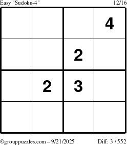 The grouppuzzles.com Easy Sudoku-4 puzzle for Sunday September 21, 2025