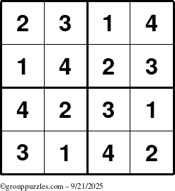 The grouppuzzles.com Answer grid for the Sudoku-4 puzzle for Sunday September 21, 2025